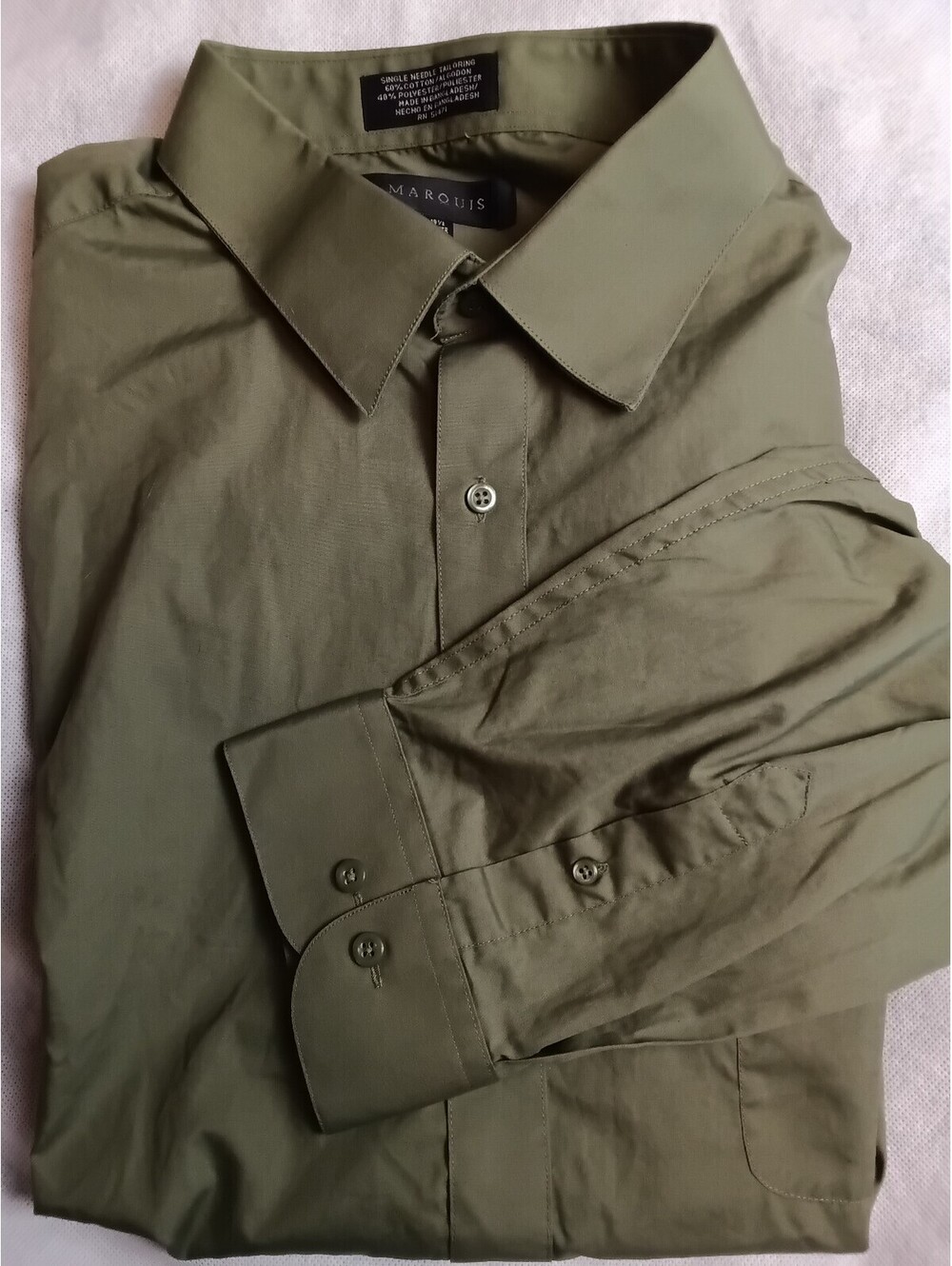 Marquis Button-Up Shirt Regular Olive Cotton Blend 19.5  34/35 3XL Long Sleeve